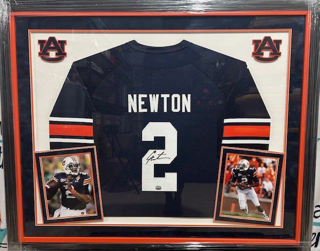 Framed Auburn football jersey with Newton's name and number 2.