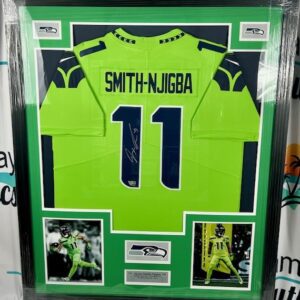 Framed green football jersey with the name Smith-Njigba and number 11.