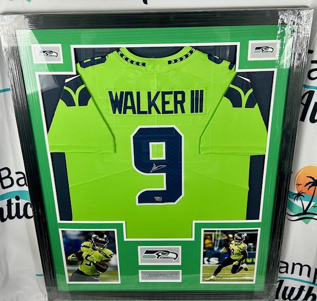 A neon green Seattle Seahawks jersey with the name Walker and number 9.