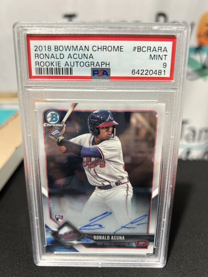 Baseball card, Ronald Acuna, autographed, graded mint.