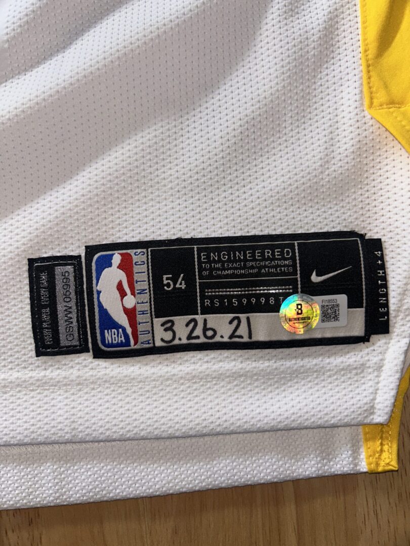 NBA jersey label with date 3.26.21.