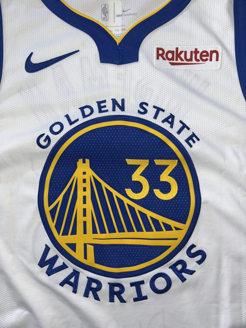 Golden State Warriors basketball jersey, number 33.