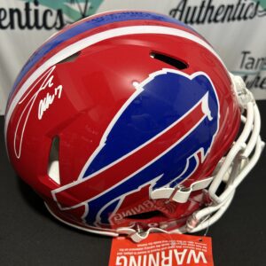 Red football helmet with buffalo logo.