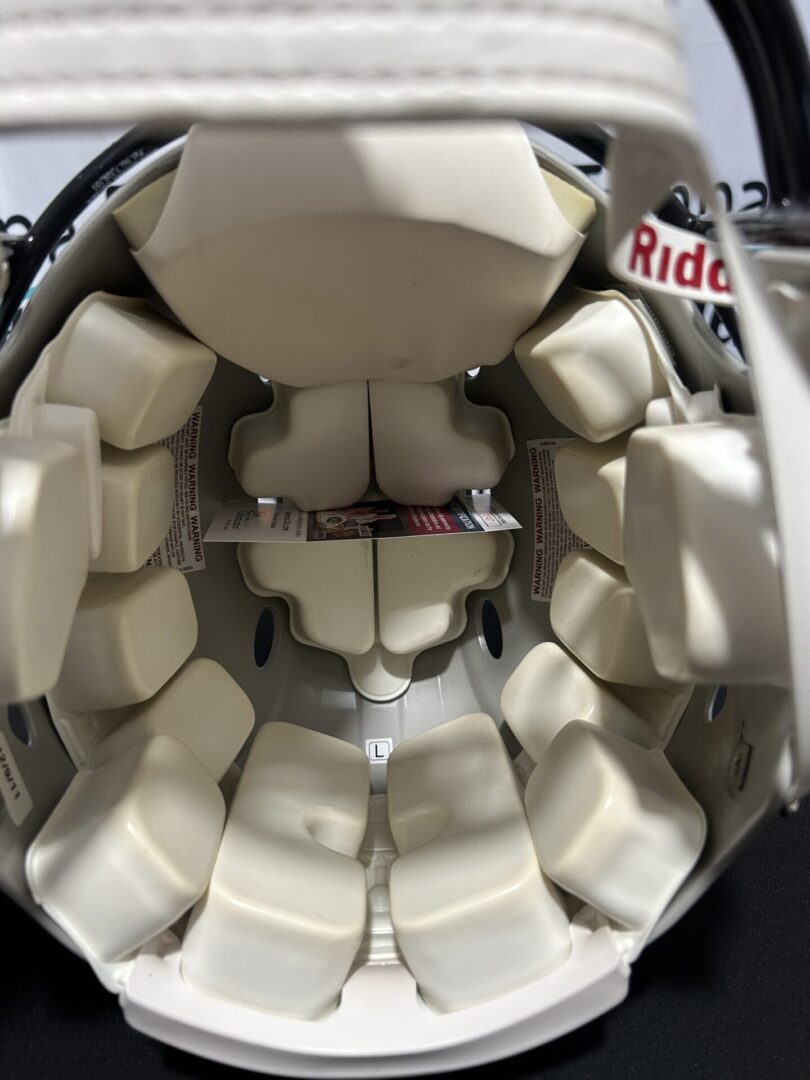 Close-up interior of padded football helmet