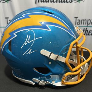 Blue football helmet with yellow lightning bolt.