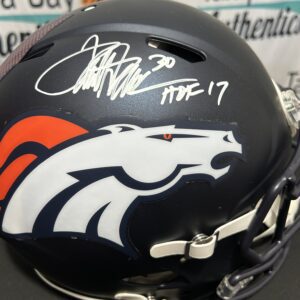 Signed Denver Broncos helmet with logo.