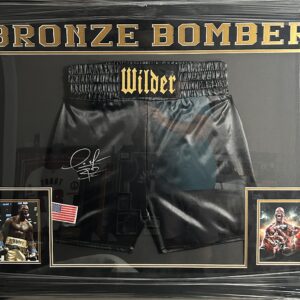 Boxing shorts with "Wilder" and "Bronze Bomber.