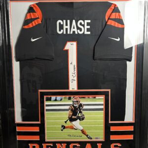 Framed Bengals jersey with action photo.