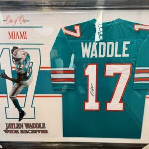 Jaylen Waddle Signed Custom Framed Jersey Miami Dolphins Beckett COA 43x35